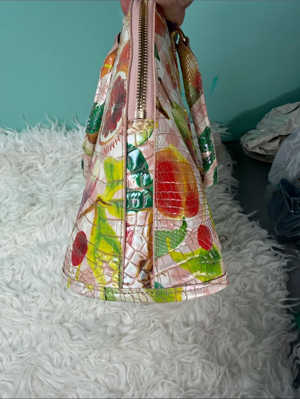New Brahmin Georgina fruit Ombre salad Pink Floral Dome Satchel - Picture 15 of 17